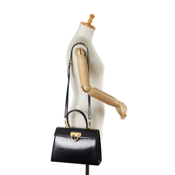 サルヴァトーレフェラガモ ガンチーニ ハンドバッグ ショルダーバッグ 2WAY ブラック レザー レディース Salvatore Ferragamo 【中古】