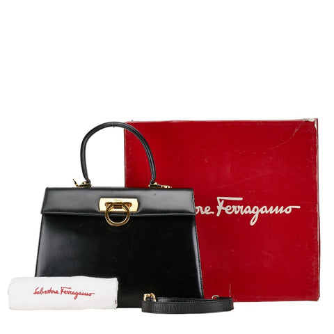 サルヴァトーレフェラガモ ガンチーニ ハンドバッグ ショルダーバッグ 2WAY ブラック レザー レディース Salvatore Ferragamo 【中古】
