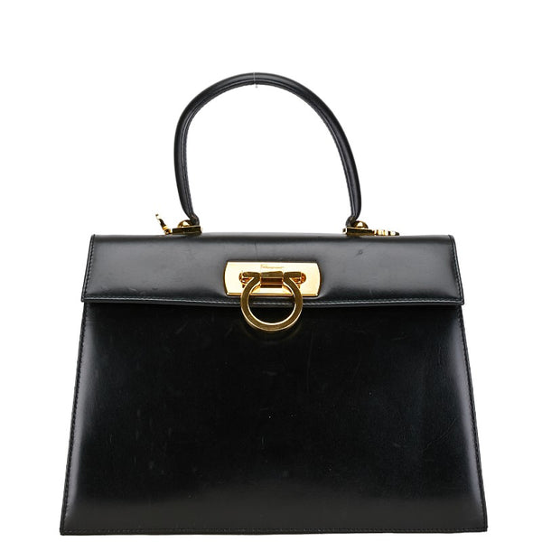 サルヴァトーレフェラガモ ガンチーニ ハンドバッグ ショルダーバッグ 2WAY ブラック レザー レディース Salvatore Ferragamo 【中古】