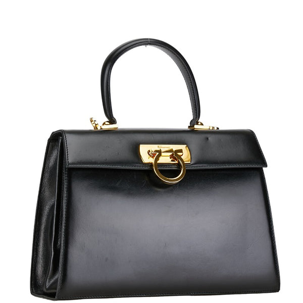 サルヴァトーレフェラガモ ガンチーニ ハンドバッグ ショルダーバッグ 2WAY ブラック レザー レディース Salvatore Ferragamo 【中古】