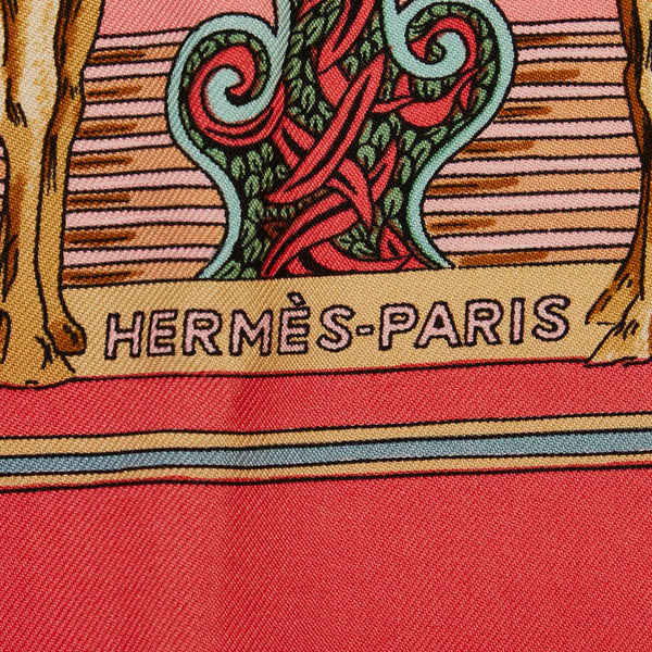 エルメス カレ90 Au FIL de la SOIE 絹糸の赴くままに スカーフ ピンク マルチカラー シルク レディース HERMES 【中古】