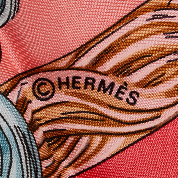 エルメス カレ90 Au FIL de la SOIE 絹糸の赴くままに スカーフ ピンク マルチカラー シルク レディース HERMES 【中古】