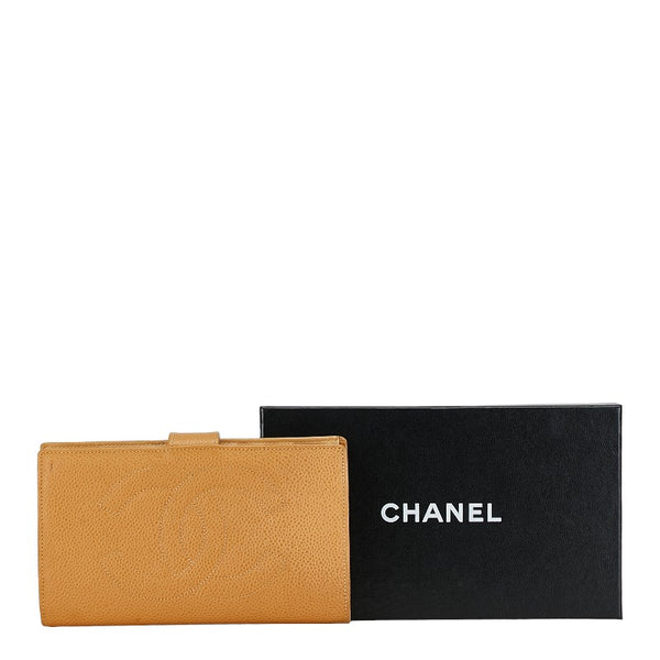 シャネル ココマーク 長財布 ベージュ キャビアスキン レディース CHANEL 【中古】