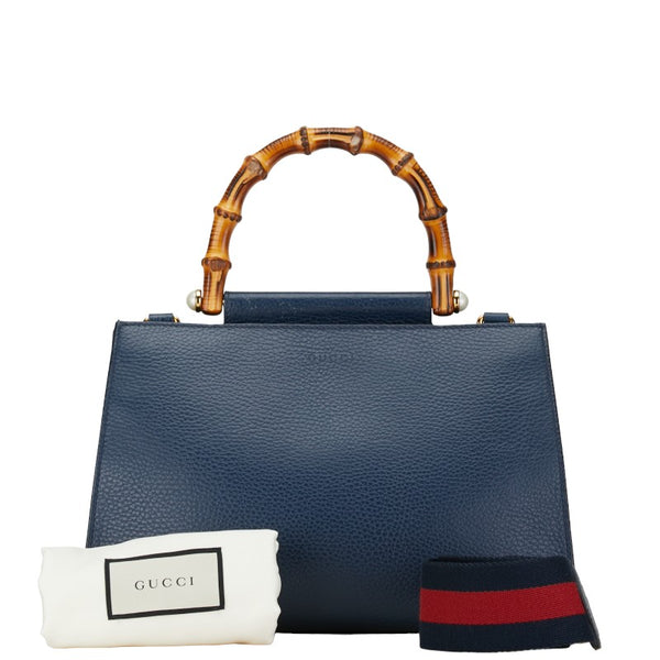 グッチ バンブー ニムフェア ハンドバッグ ショルダーバッグ 2WAY 459076 ネイビー レザー レディース GUCCI 【中古】