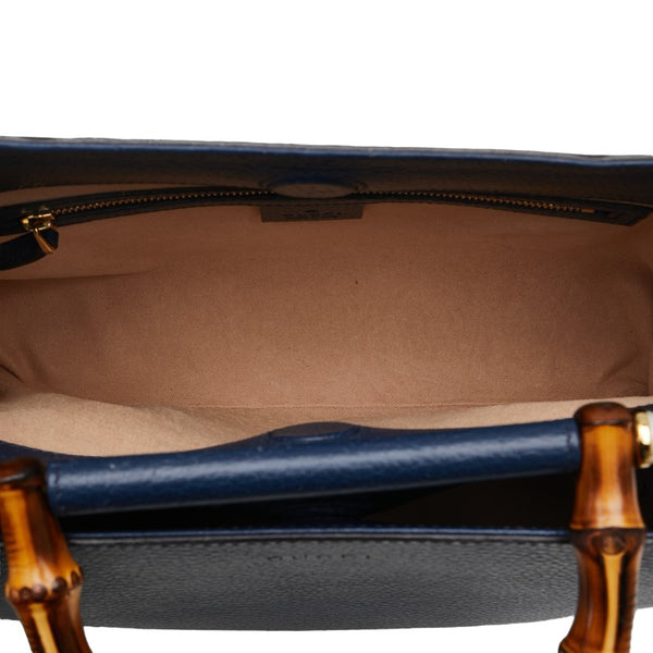グッチ バンブー ニムフェア ハンドバッグ ショルダーバッグ 2WAY 459076 ネイビー レザー レディース GUCCI 【中古】