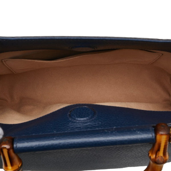 グッチ バンブー ニムフェア ハンドバッグ ショルダーバッグ 2WAY 459076 ネイビー レザー レディース GUCCI 【中古】