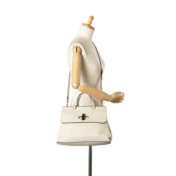 グッチ バンブー デイリー ハンドバッグ ショルダーバッグ 2WAY 392013 ホワイト レザー レディース GUCCI 【中古】