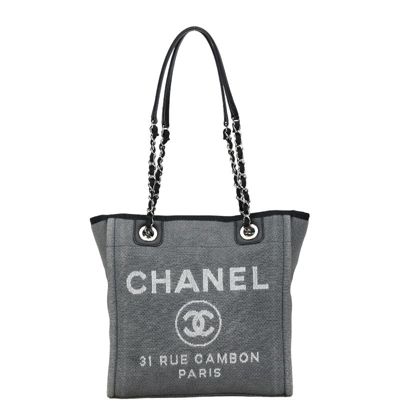 シャネル ドーヴィルPM チェーン トートバッグ ハンドバッグ グレー シルバー キャンバス レザー レディース CHANEL 【中古】