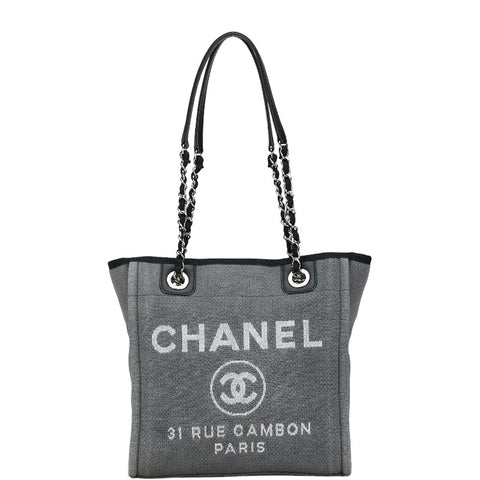 シャネル ドーヴィルPM チェーン トートバッグ ハンドバッグ グレー シルバー キャンバス レザー レディース CHANEL 【中古】