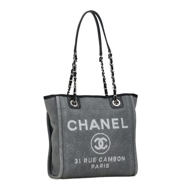 シャネル ドーヴィルPM チェーン トートバッグ ハンドバッグ グレー シルバー キャンバス レザー レディース CHANEL 【中古】