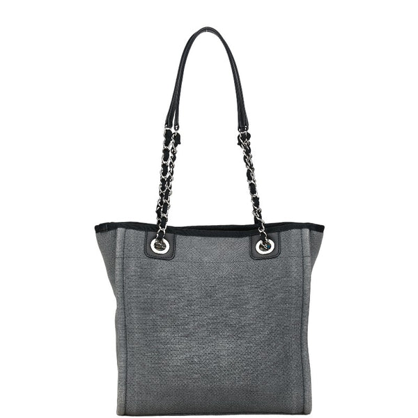 シャネル ドーヴィルPM チェーン トートバッグ ハンドバッグ グレー シルバー キャンバス レザー レディース CHANEL 【中古】