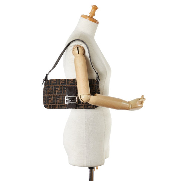 フェンディ ズッカ マンマバケット ショルダーバッグ ハンドバッグ 26424 ブラウン キャンバス レザー レディース FENDI 【中古】