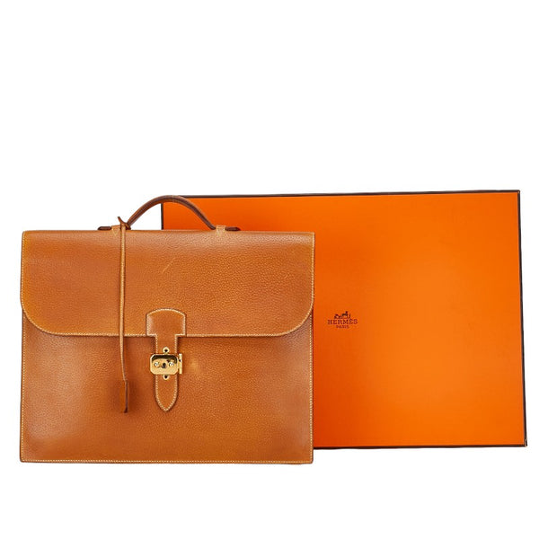 エルメス サックアデペッシュ38 ビジネスバッグ ブリーフケース ブラウン クシュベル レディース HERMES 【中古】