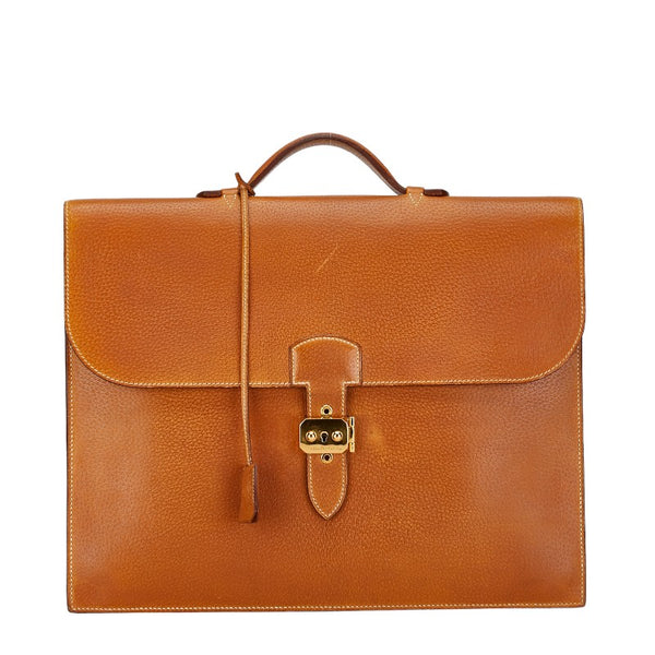 エルメス サックアデペッシュ38 ビジネスバッグ ブリーフケース ブラウン クシュベル レディース HERMES 【中古】