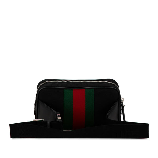 グッチ ロゴ ウエストバッグ ボディバッグ ショルダーバッグ 630919 ブラック キャンバス レザー メンズ GUCCI 【中古】