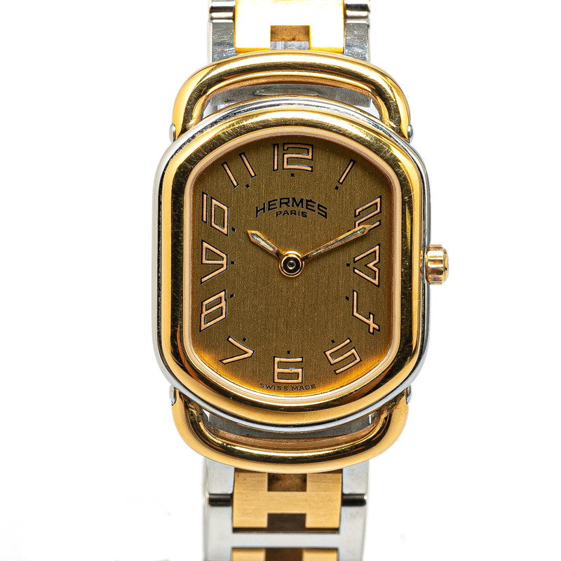 エルメス ラリー 腕時計 RA1.240 クオーツ ゴールド文字盤 ステンレススチール メッキ レディース HERMES 【中古】