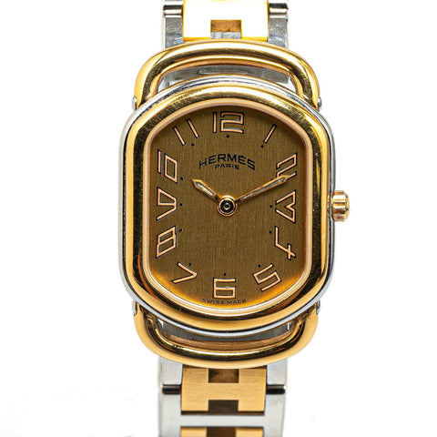 エルメス ラリー 腕時計 RA1.240 クオーツ ゴールド文字盤 ステンレススチール メッキ レディース HERMES 【中古】