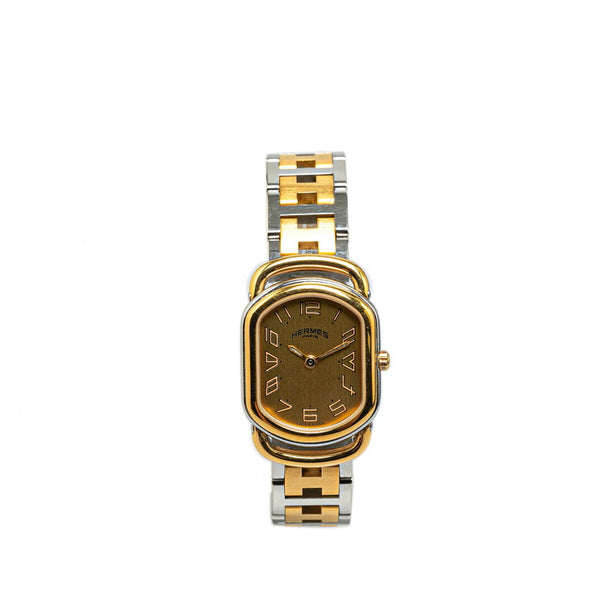 エルメス ラリー 腕時計 RA1.240 クオーツ ゴールド文字盤 ステンレススチール メッキ レディース HERMES 【中古】
