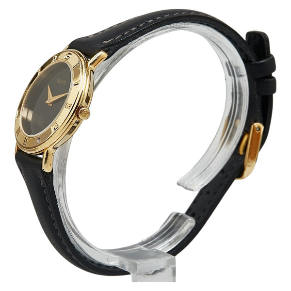 グッチ 腕時計 3000.2.L クオーツ ブラック文字盤 メッキ レザー レディース GUCCI 【中古】