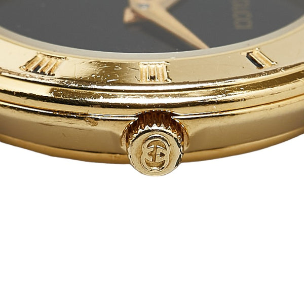 グッチ 腕時計 3000.2.L クオーツ ブラック文字盤 メッキ レザー レディース GUCCI 【中古】