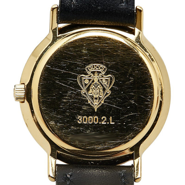 グッチ 腕時計 3000.2.L クオーツ ブラック文字盤 メッキ レザー レディース GUCCI 【中古】