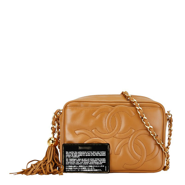 シャネル トリプルココマーク フリンジ ショルダーバッグ キャメル ブラウン ゴールド レザー レディース CHANEL 【中古】