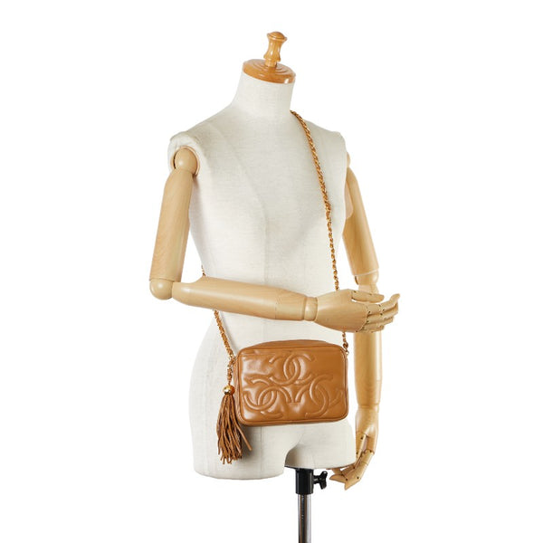 シャネル トリプルココマーク フリンジ ショルダーバッグ キャメル ブラウン ゴールド レザー レディース CHANEL 【中古】