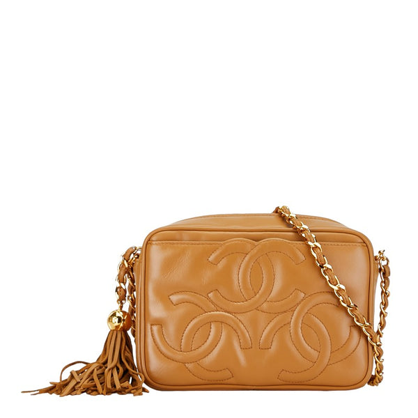 シャネル トリプルココマーク フリンジ ショルダーバッグ キャメル ブラウン ゴールド レザー レディース CHANEL 【中古】