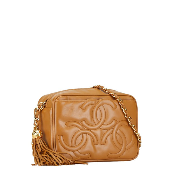 シャネル トリプルココマーク フリンジ ショルダーバッグ キャメル ブラウン ゴールド レザー レディース CHANEL 【中古】