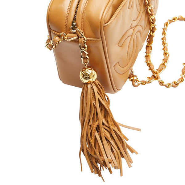 シャネル トリプルココマーク フリンジ ショルダーバッグ キャメル ブラウン ゴールド レザー レディース CHANEL 【中古】