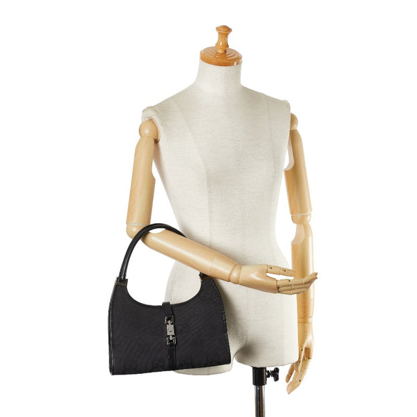 グッチ ジャンボGGキャンバス ジャッキー  ハンドバッグ 002  1068 ブラック シルバー キャンバス レザー レディース GUCCI 【中古】