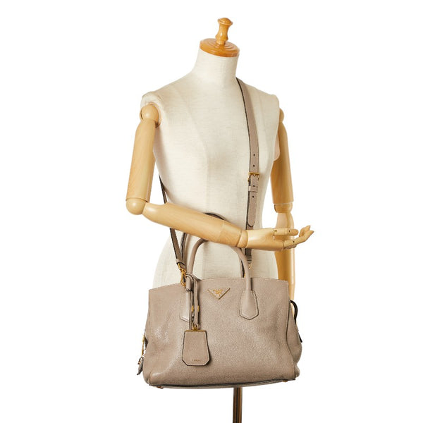 プラダ 三角ロゴプレート ハンドバッグ ショルダーバッグ 2WAY BN2769 グレージュ レザー レディース PRADA 【中古】