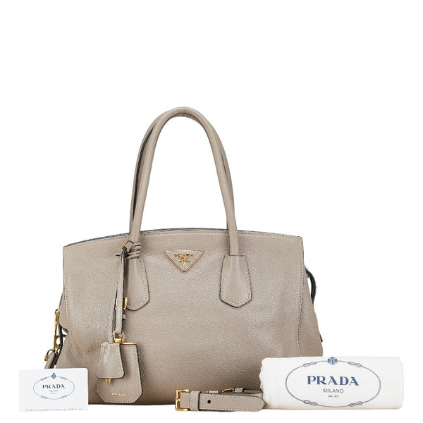 プラダ 三角ロゴプレート ハンドバッグ ショルダーバッグ 2WAY BN2769 グレージュ レザー レディース PRADA 【中古】