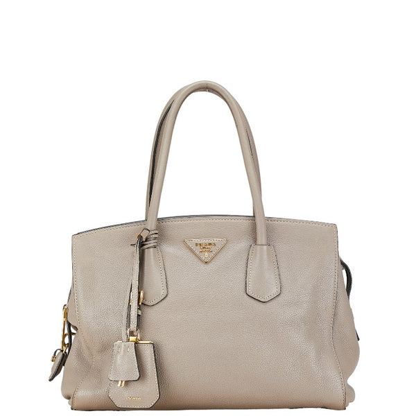 プラダ 三角ロゴプレート ハンドバッグ ショルダーバッグ 2WAY BN2769 グレージュ レザー レディース PRADA 【中古】