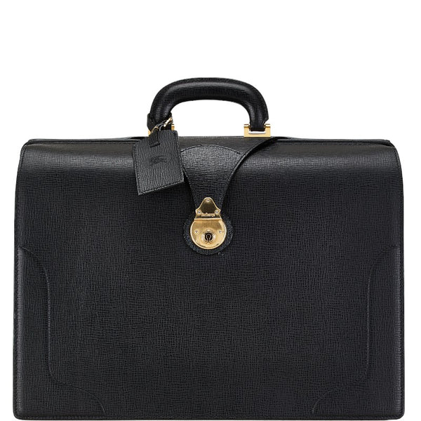 バーバリー チェック ドクターズバッグ ハンドバッグ ブラック レザー レディース BURBERRY 【中古】
