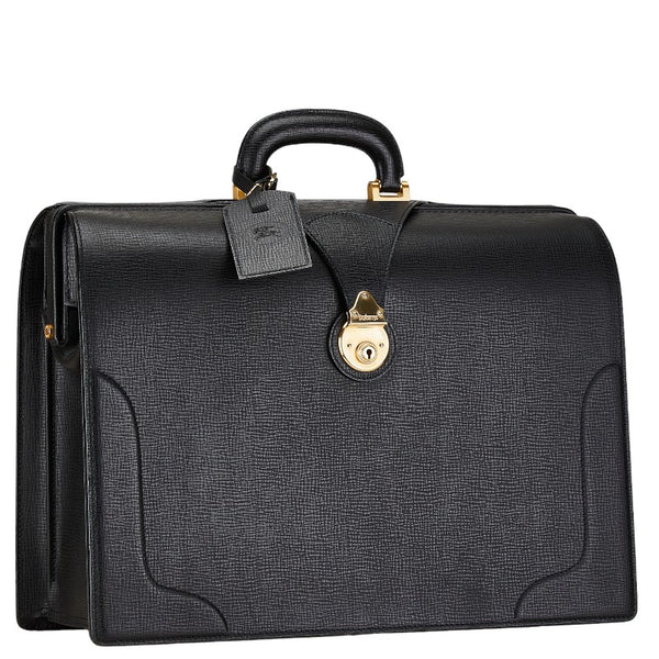 バーバリー チェック ドクターズバッグ ハンドバッグ ブラック レザー レディース BURBERRY 【中古】