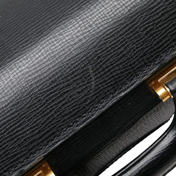 バーバリー チェック ドクターズバッグ ハンドバッグ ブラック レザー レディース BURBERRY 【中古】