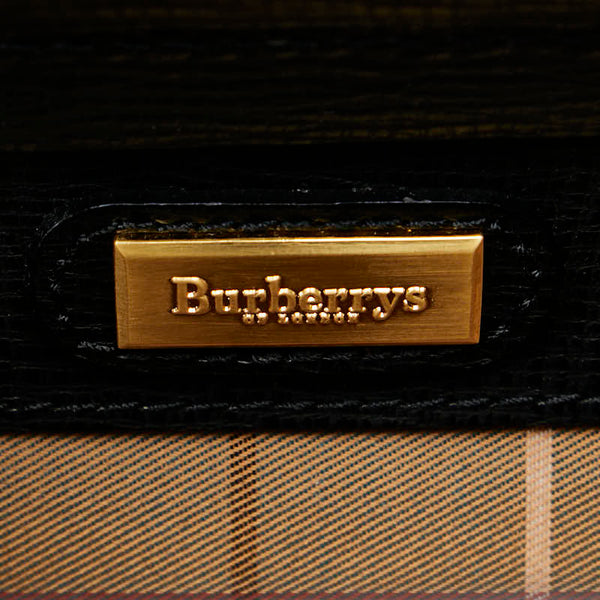 バーバリー チェック ドクターズバッグ ハンドバッグ ブラック レザー レディース BURBERRY 【中古】