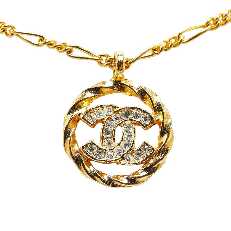 シャネル ココマーク ラインストーン ネックレス ゴールド メッキ レディース CHANEL 【中古】