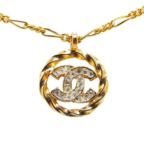 シャネル ココマーク ラインストーン ネックレス ゴールド メッキ レディース CHANEL 【中古】