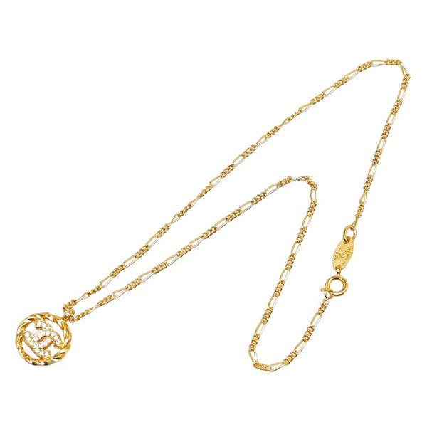 シャネル ココマーク ラインストーン ネックレス ゴールド メッキ レディース CHANEL 【中古】