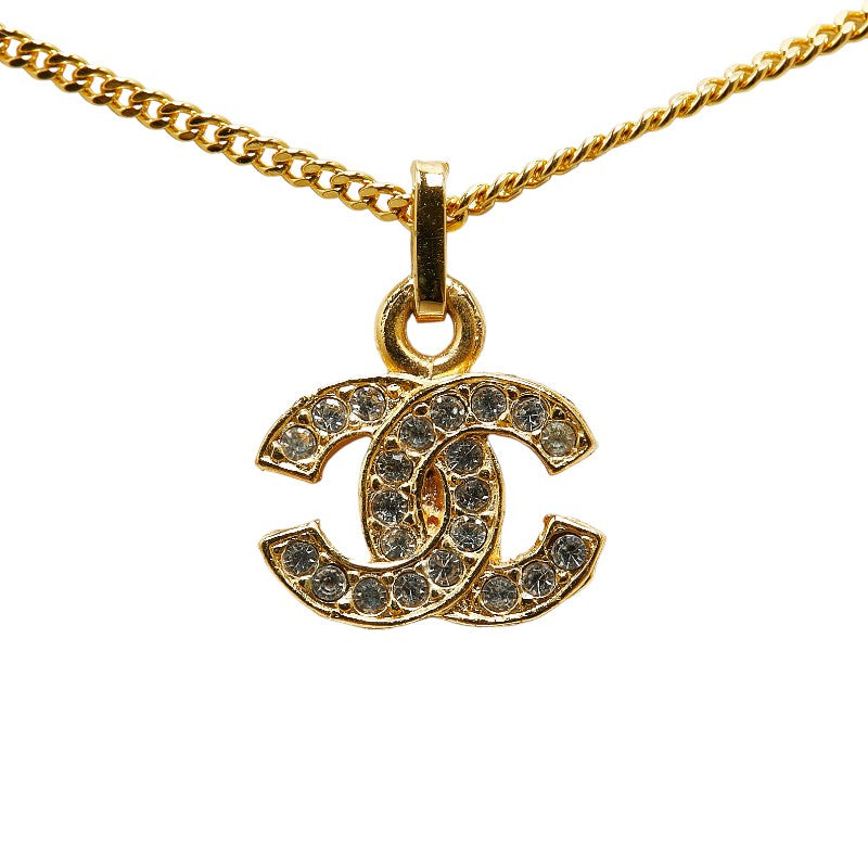 シャネル ココマーク ラインストーン ネックレス ゴールド メッキ レディース CHANEL 【中古】