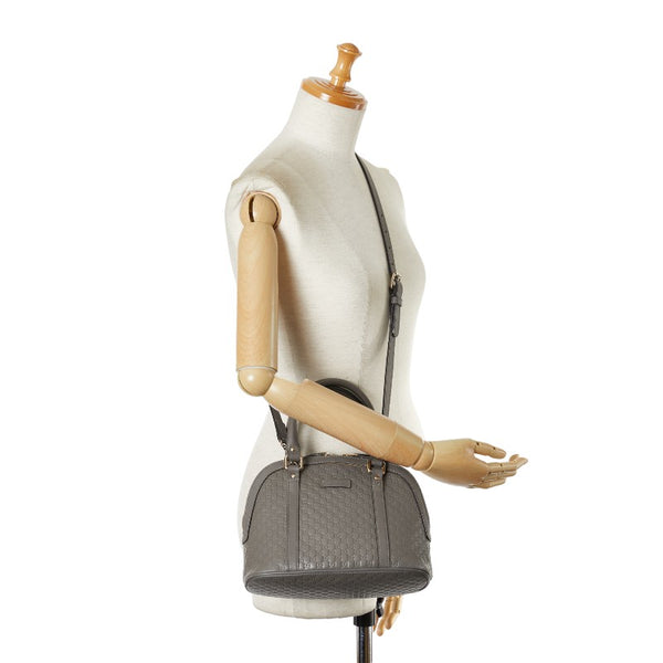 グッチ マイクログッチシマ ハンドバッグ ショルダーバッグ 2WAY 449654 グレー レザー レディース GUCCI 【中古】