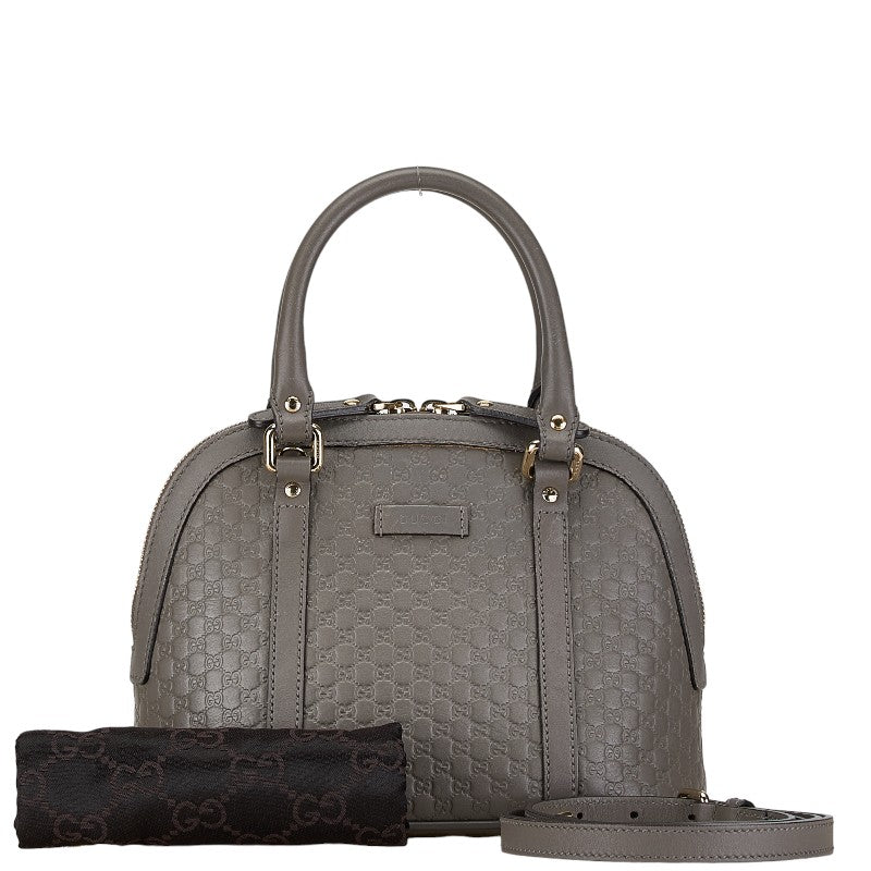 グッチ マイクログッチシマ ハンドバッグ ショルダーバッグ 2WAY 449654 グレー レザー レディース GUCCI 【中古】