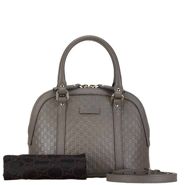 グッチ マイクログッチシマ ハンドバッグ ショルダーバッグ 2WAY 449654 グレー レザー レディース GUCCI 【中古】