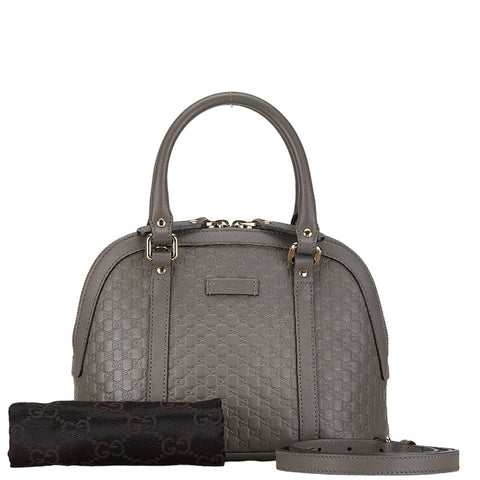 グッチ マイクログッチシマ ハンドバッグ ショルダーバッグ 2WAY 449654 グレー レザー レディース GUCCI 【中古】