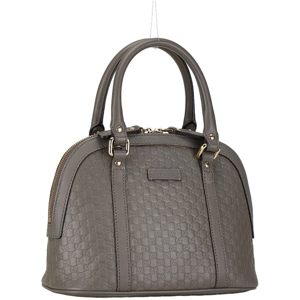 グッチ マイクログッチシマ ハンドバッグ ショルダーバッグ 2WAY 449654 グレー レザー レディース GUCCI 【中古】