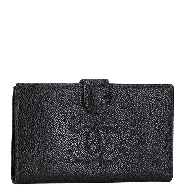 シャネル ココマーク がま口 長財布 ブラック キャビアスキン レディース CHANEL 【中古】