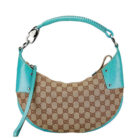グッチ GGキャンバス ハーフムーン ショルダーバッグ 115004 ベージュ ターコイズ キャンバス レザー レディース GUCCI 【中古】