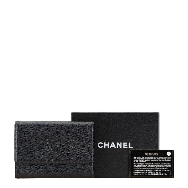 シャネル ココマーク 三つ折り財布 ブラック キャビアスキン レディース CHANEL 【中古】